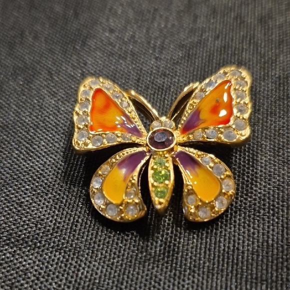Vintage Joan Rivers Butterfly Brooch with Orange and Purple Enamel And Crystals - Picture 2 of 4